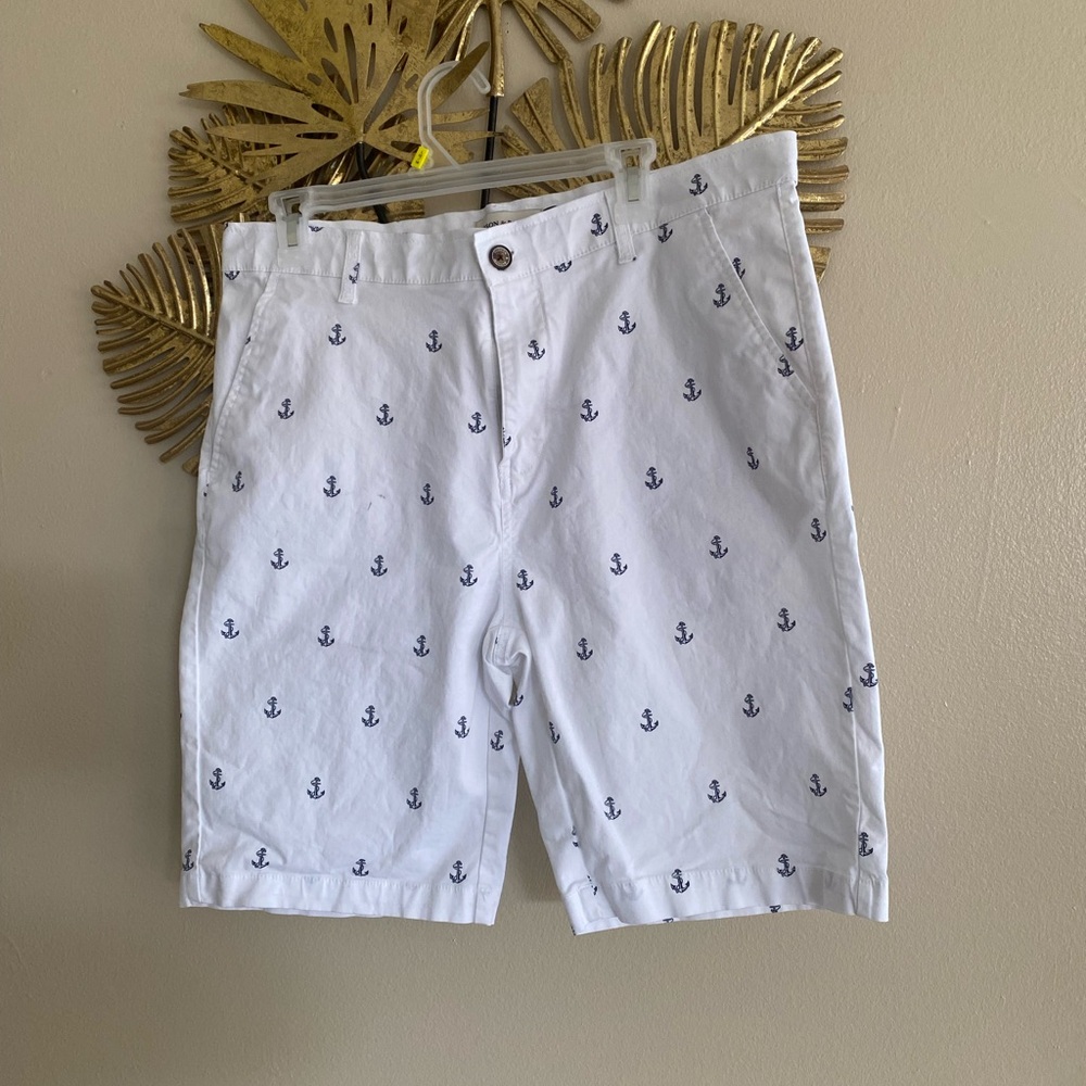 White Anchor Print Jean Shorts
